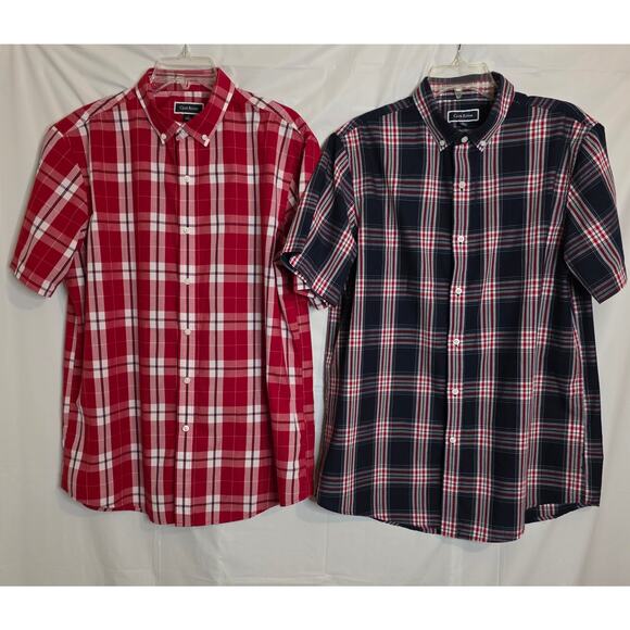 Pair of Club Room Button Down Shirts Men's Size L Red White Blue Plaid - Picture 1 of 10